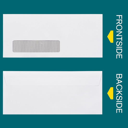 #10 Window Envelopes Self Seal - 100/pack Peel & Seal Closure, Security Tinted Envelopes for Quickbooks Invoices & Business Statements - Letter Size 4-1/8 x 9-1/2 inch 24lb Paper
