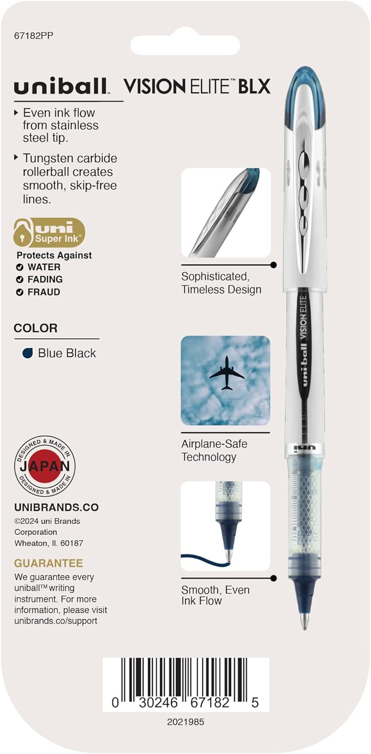 uniball Vision Elite BLX Rollerball Pens, Bold Point (0.8mm), Blue BLX Ink, 4 Pack