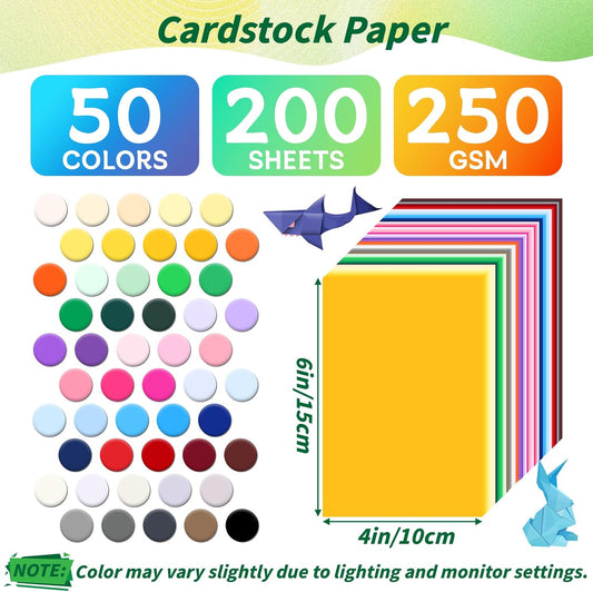 5" x 7" Cardstock, 200 Pack/50 Assorted Colors Colorful Thick Paper Cardstock Blank Colored Cards Stock for Invitations, Greeting Cards Making, Postcards, Photos, 250GSM Thick Paper Colorful