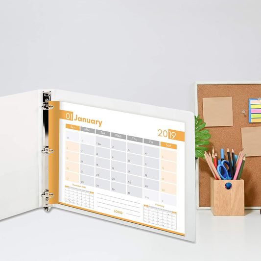 8.5" X 11" Landscape View Binder, 3-Ring 1.5 Inch Capacity Round Ring, White Horizontal Formatted with Clear Cover Pockets for Documents, Spreadsheets, Projects and More