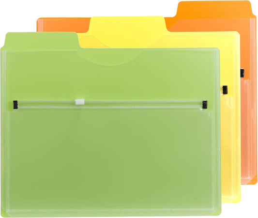 Smead Poly Project Organizer with Zip Pouch, 1/3-Cut Tab, 1/2” Expansion, Letter Size, Assorted Colors, 3 per Pack (89614)