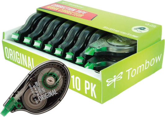 Tombow 68720 MONO Original Correction Tape, 10-Pack. Easy To Use Applicator for Instant Corrections, White, 10 Count (Pack of 1) & 68666 Mono Refillable Correction Tape Refill, 1-Pack, White