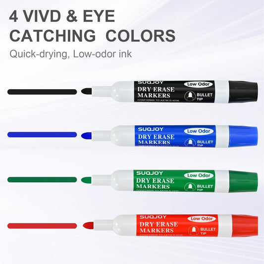 SUQJOY Dry Erase Markers, Bulletl Tip Whiteboard Markers, Low Odor Thick Dry Markers, 36 Bulk 12 Assorted Color Marker for Whiteboard, Classroom, Office & Home
