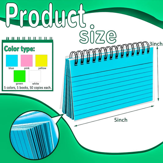 MotBach Colorful 500 Pcs Spiral Index Cards 3x5 Inch Flash Cards with Ring Lined Note Card Book Flashcards, Colored Ruled Card Pad Index Note Books 3 x 5 Notecards for Studying School Supply College