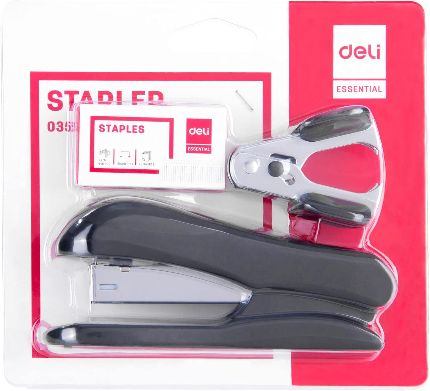 Deli Stapler, Desktop Staplers with 640 Staples, Office Stapler, 25 Sheet Capacity, White