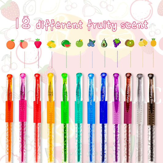 sunacme 12 Colors Glitter Gel Pens,Glitter Pens Fine Tip Art Markers,for Adult Drawing, Writing, Coloring, Journaling