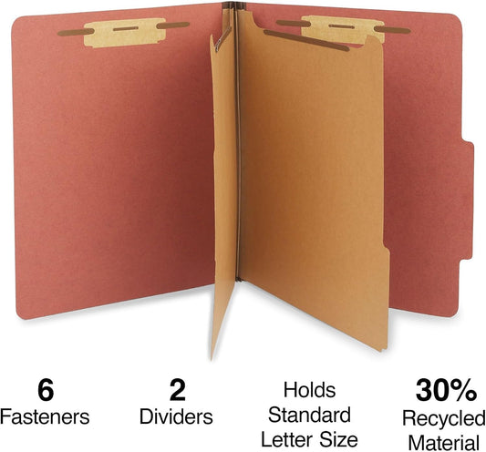 Staples 60% Recycled Pressboard Classification Folders, Letter Size, 2‑Dividers, 2.5" Expansion, Brick Red – 40/Carton