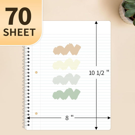 SUNEE Spiral Notebooks, 1-Subject, 5 Pack, College Ruled Paper, 8" x 10-1/2", 70 Sheets per Notebook,3-Hole Punched Paper, Pink,Purple, Blue, Green, Yellow Spiral Lined Notebooks for School,Work