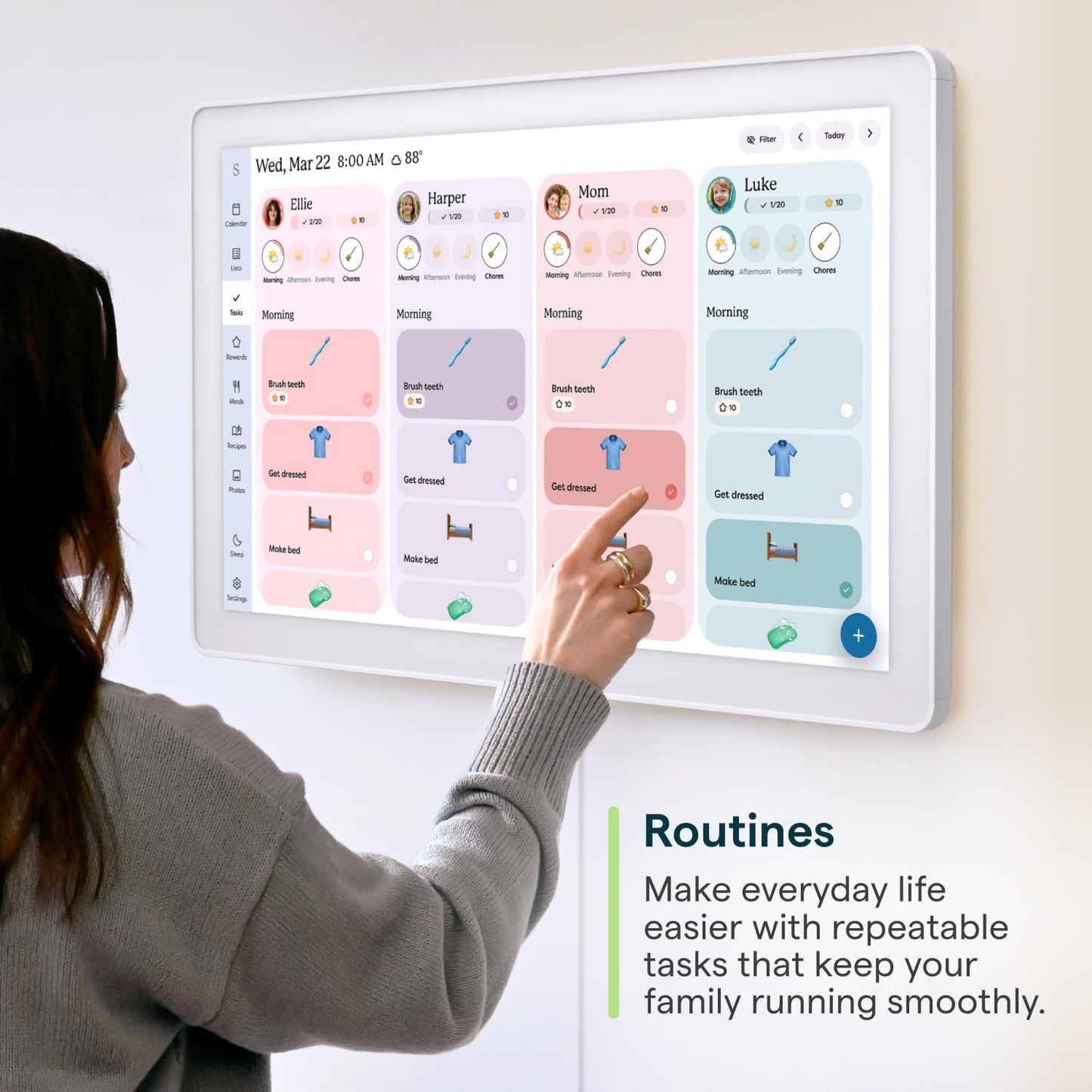 Skylight Calendar Max: 27-Inch Smart Digital Calendar & Chore Chart, Family Organizer with Interactive Touchscreen Display – Wall Mountable in Portrait or Landscape, Classic White Frame