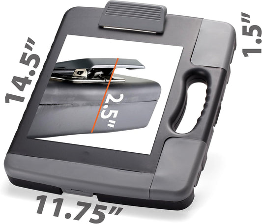 Officemate Portable Clipboard Storage Plastic Case for A4 Sizes, Charcoal (83301),11-3/4"w x 1-1/2"d x 14-1/2"h