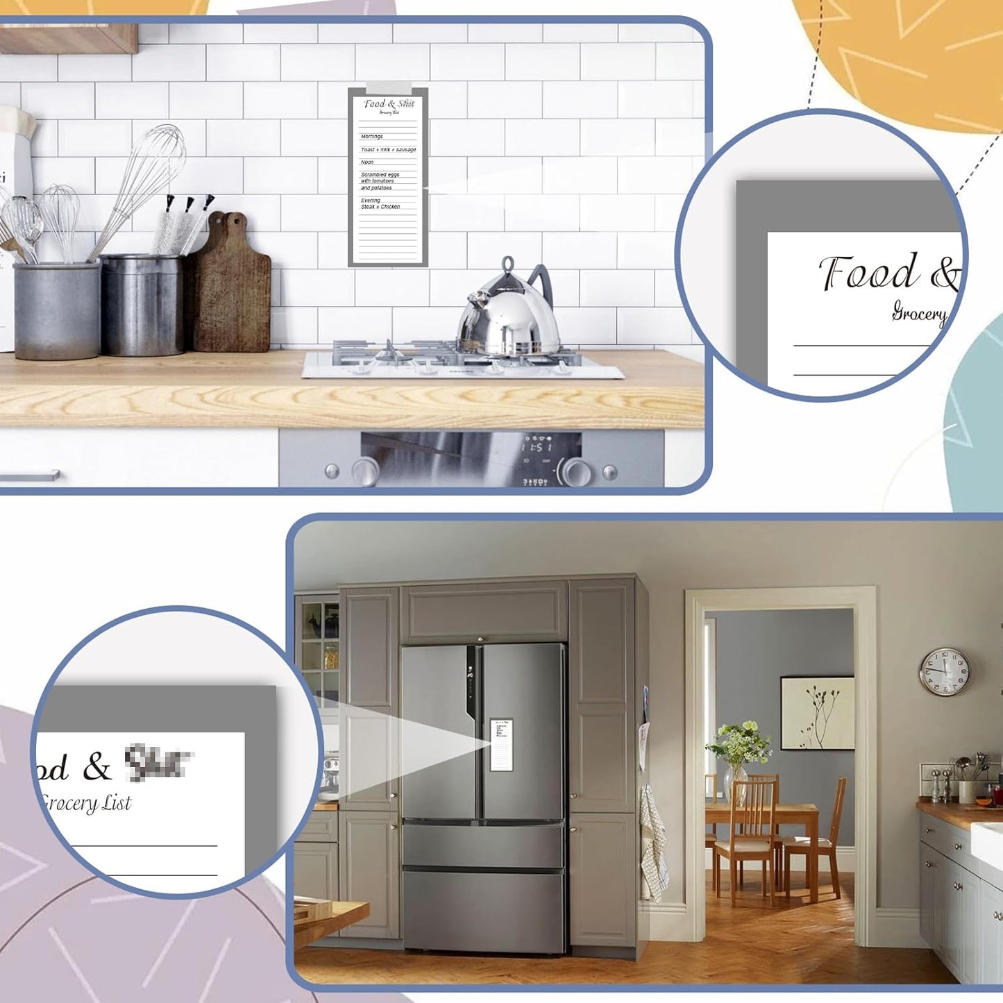 Utron 4 Pack Magnetic Notepads for Refrigerator, 50 Pages/BookGrocery List Magnet Pad for Fridge, Design Magnetic Grocery List Pad for Fridge, Grocery List Notepad, To-Do Memos, List