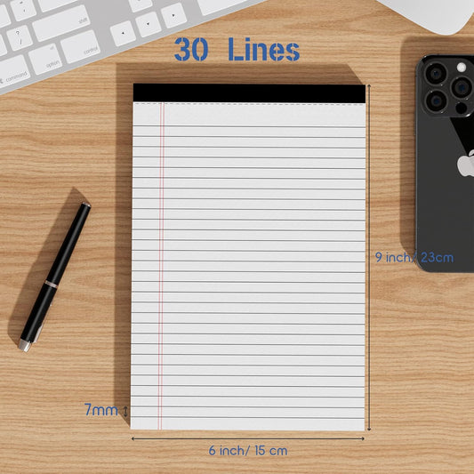 Nichela Legal Pads 6 Pack of Note Pads 6 x 9 Inch Notepad 21lb Thick Paper Legal Pad 30 Sheets Note Pad College Ruled Small Legal Pads 29 Lines Writing Pads for Writing, Sketching, and Note-Taking