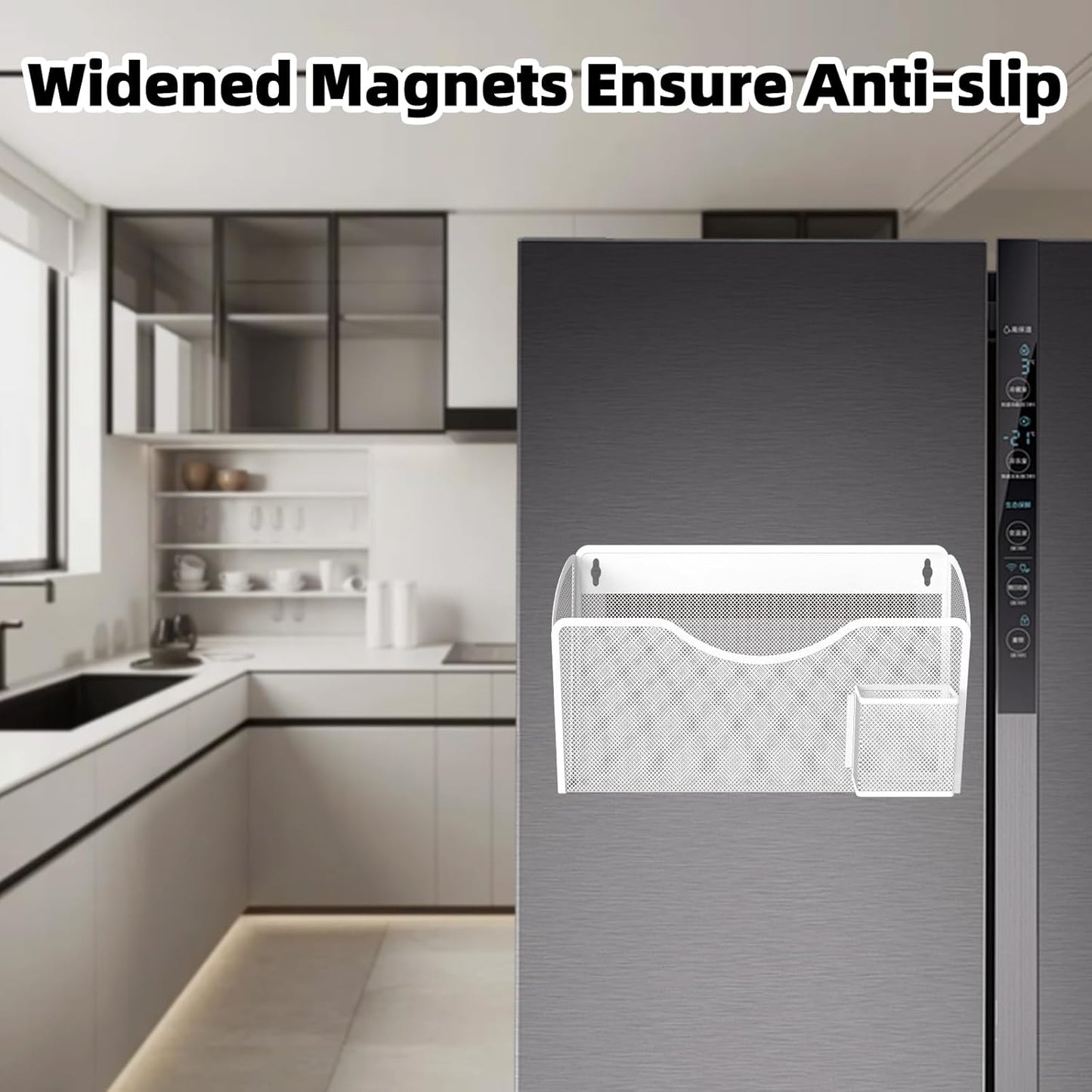 Magnetic File Holder 1 Pockets File Folder Organizer with Pen Holder, Office Hanging Magazine Rack for File Cabinets, Magnetic Paper Holder, No Drilling Mail Organizer for Refrigerator, Office (Black)