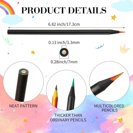 Teling 100 Pcs Rainbow Pencils for Kids, 7 in 1 Black Wooden Rainbow Multicolor Pencils Bulk School Classroom Art Supplies for Kids Adults Coloring Sketching Drawing