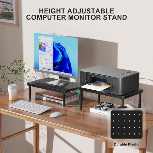 WALI Computer Monitor Stand for Desk, Adjustable Laptop Riser, Desk Monitor Stand Underneath Storage for Office, Home, School Supplies (STT003), 1 Pack, Black