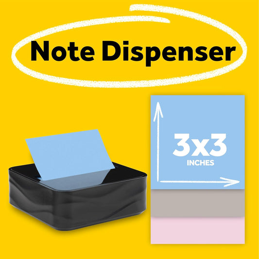 Post-it Note Dispenser, Sticky Note Holder, Black Wave Design, Includes 3 Pads of 90 Sheets of 3 in x 3 in Pop-Up Notes, Classroom or Office Supplies