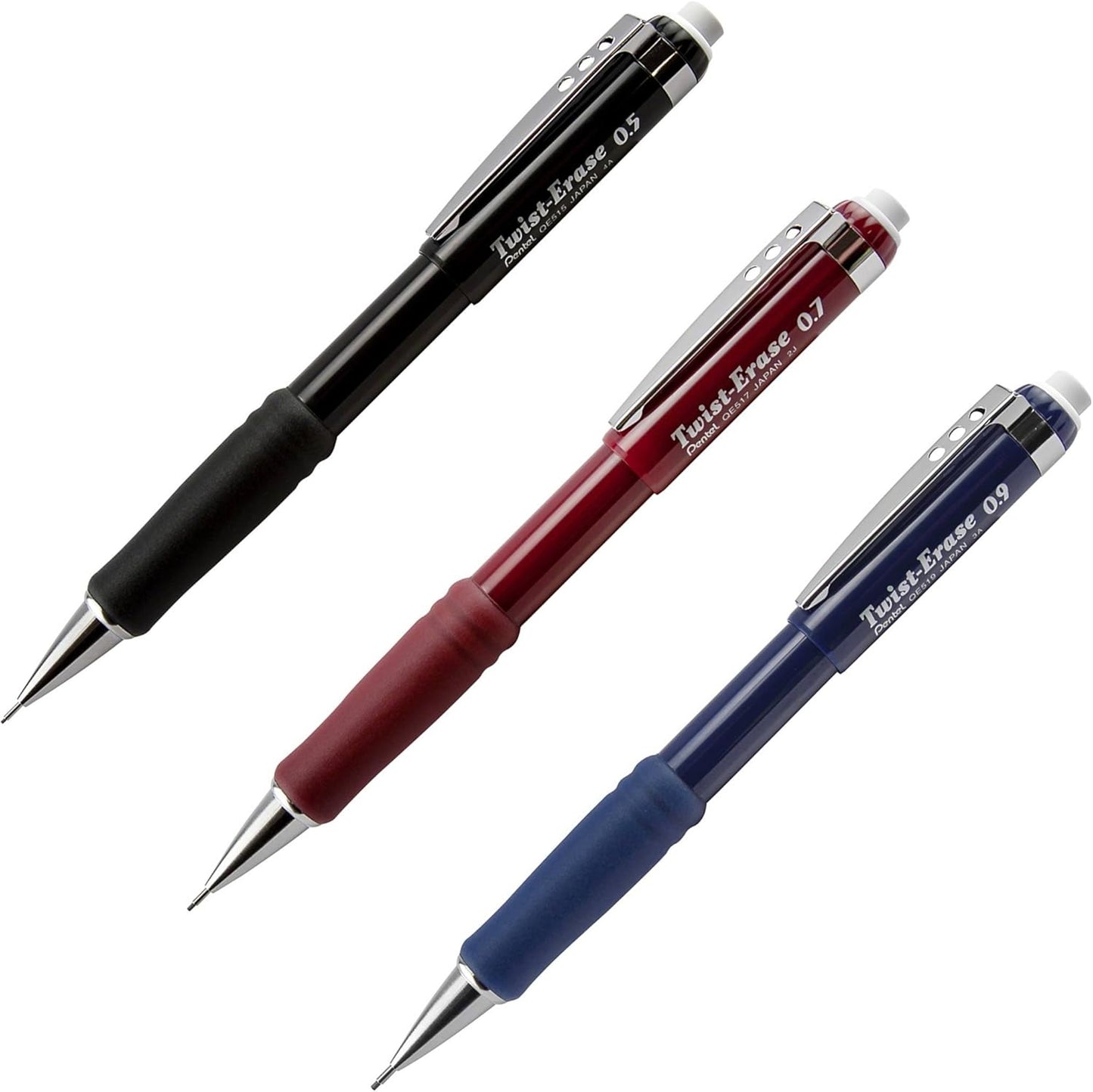 Pentel Twist-Erase Automatic Mechanical Pencils - Assorted Sizes and Barrels: QE515A, QE517B, QE519C, 1 for each