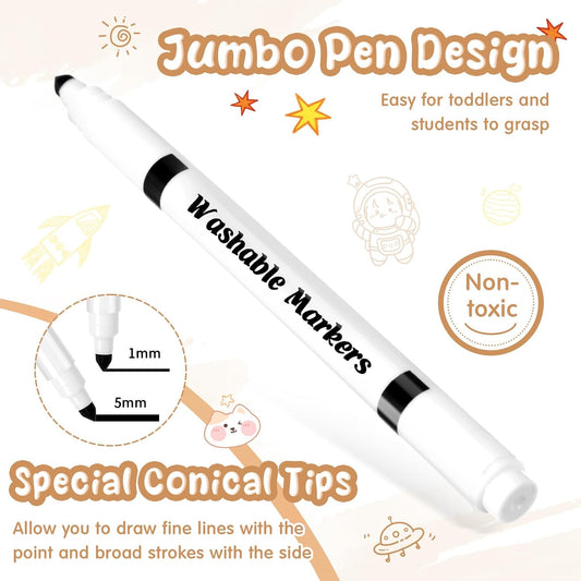 Fullhawl 18 Pcs Line Washable Markers Bulk Black Fine Tip Markers Set Coloring Thin Tip Drawing Washable Pen for Kids Art School Classroom Back to School Gender Reveal Party Supplies, Ages 6+