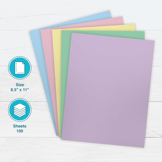 PrintWorks Pastel Paper 8.5" x 11" - 100 Sheets - 5 Assorted Pastel Colors - 30% Recycled Colored Paper - Ideal for School & Craft Projects - Made in the USA - SFI® Certified - 20 lb/75 gsm (00577)