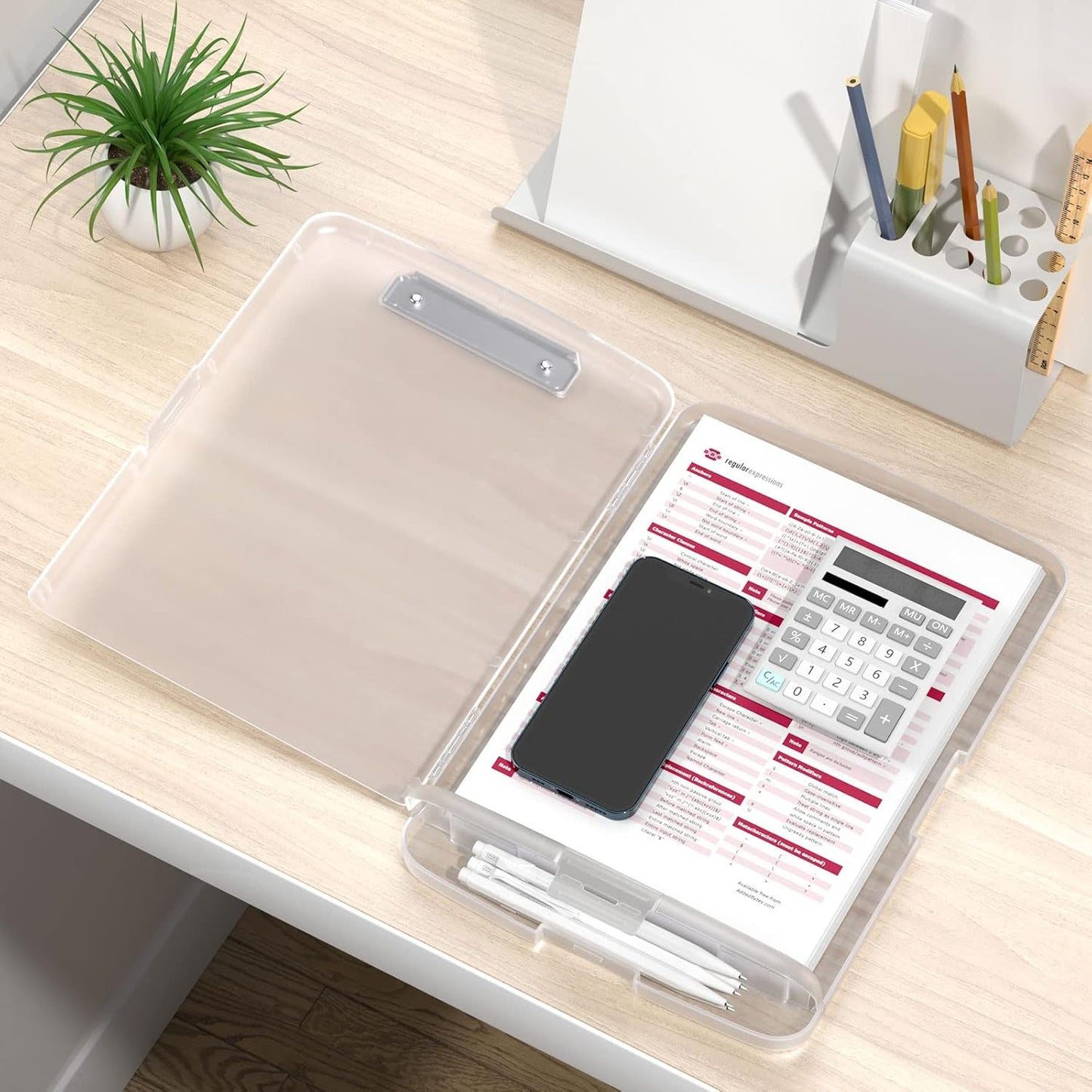 Rimilak Plastic Clipboard with Storage, 8.5 x 11 High Capacity Folio Nursing Case with Pen Holder, Size 14.2 x 9.6 x 1.2″ Folder Side-Opening for Classroom, Teacher, Smooth Writing, Dark Green