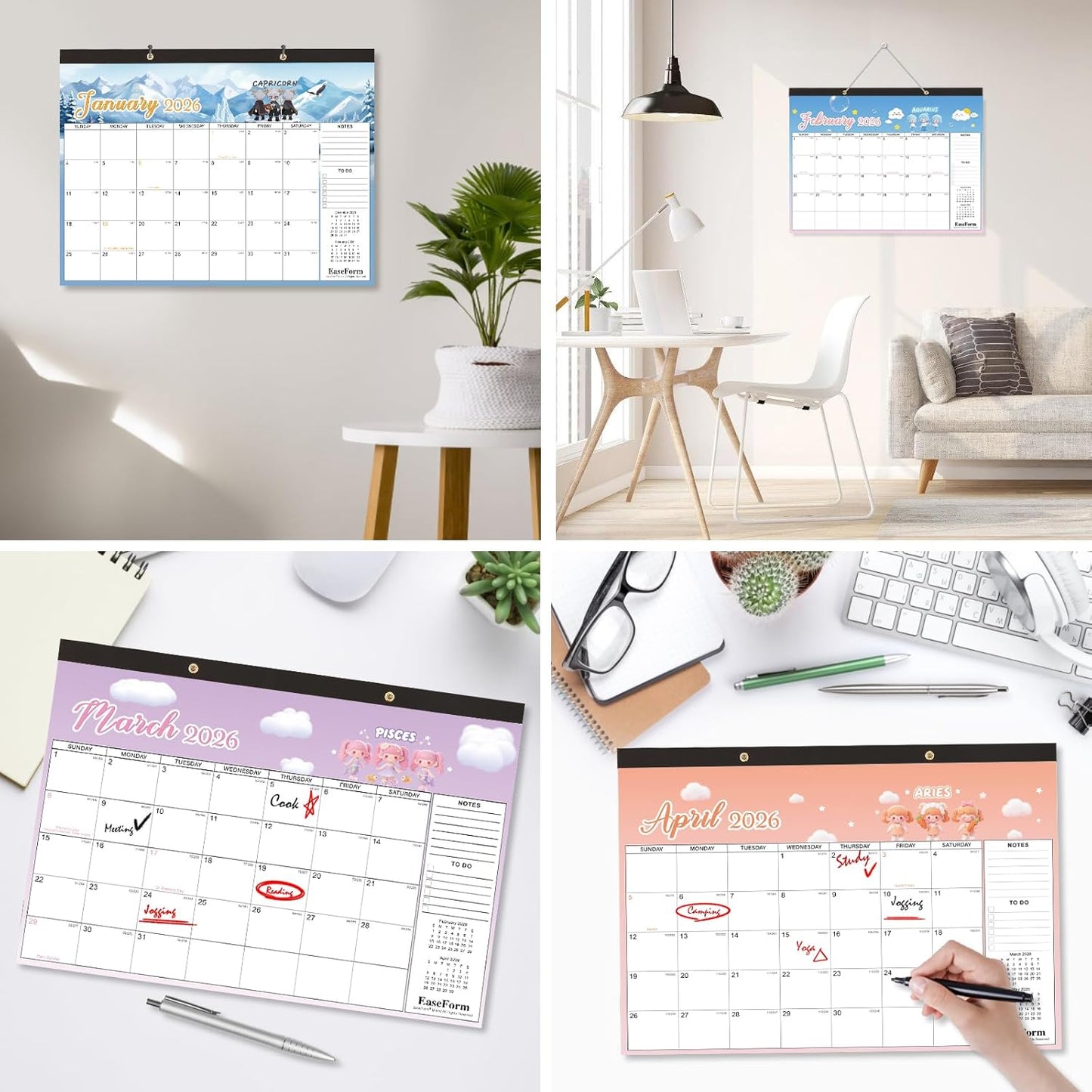 24 Month Desk Calendar 2026-2027, Runs from January 2026 to December 2027, Large 17"x12" Desktop/Wall Monthly Calendar, 2 Year Academic Calendar with Note & To Do for Home, School or office