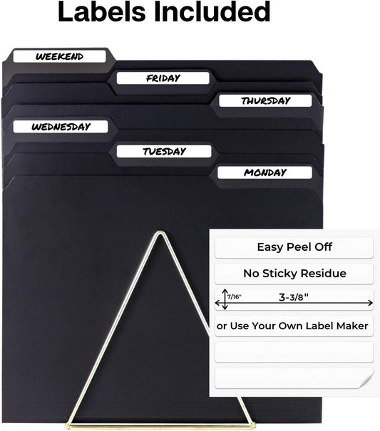 Dunwell Plastic Black 3-Tab Folders, (12 Pack), Sturdy 1/3 Tab File Folders for 8.5x11 Documents, Plastic Manila Filing Sleeves, Acid-Free Poly, Includes Labels