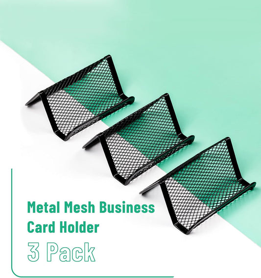 Mr. Pen- Metal Mesh Business Card Holders, 3 Pack, Black, Durable Stainless Steel Card Stand for Desk, Office, and Business Use, Straight, Flat and Smooth Design