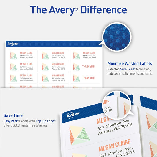Avery Easy Peel Printable Address Labels with Sure Feed, 1" x 2-5/8" Customizable Stickers, White, 750 Blank Mailing Labels, Great for Mailing, Shipping, and More (8160)