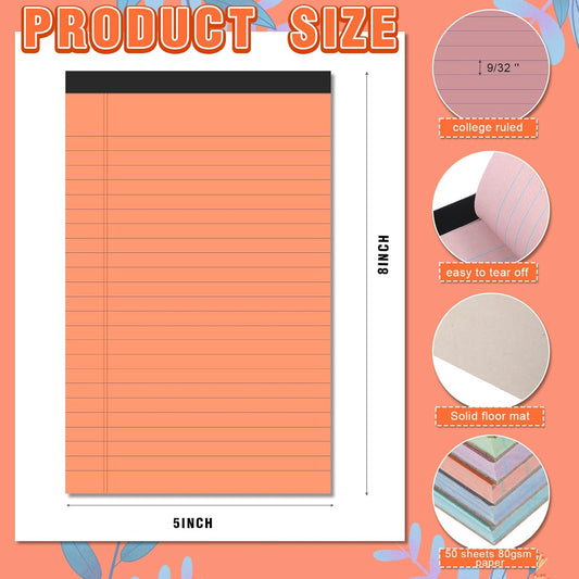 Lincia 12 Pcs 5" x 8" Small Legal Pads Colored Lined Note Pads Narrow Ruled Writing Notepads 50 Sheets Per Micro Paper Notebook Lined and Perforated for College Office Supplies (Natural Colors)