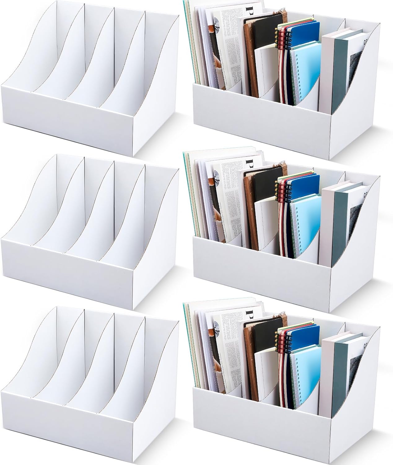 3 Pack Cardboard Magazine File Holders 12 Grids Vertical Book Bins 10.6'' x 10.2'' x 14'' Magazine Document Storage Box for Desk Shelves Home Office Classroom Library Use (Black)