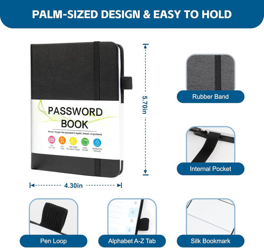 MOSA BEAR Password Keeper Book with Alphabetical Tabs,4.3"x5.7" Small Password Books for Seniors Password Notebook for Internet Website Address Log in Detail(Dark Blue)
