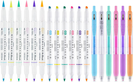 Zebra Pen Sarasa Clip Vintage and Mildliner Neutral Set, Ideal for Bible Highlighting, No Bleed, Ideal for Bible Highlighting and Bullet Journaling, Fine Point, Assorted Colors, 14-Pack (10114)