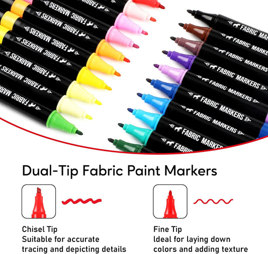 Fabric Markers Permanent for Clothes, 40 Colors Dual Tip with Fine and Chisel Tips Paint Pens for Clothing Canvas Tote Bags T-Shirt and Shoes, Non Toxic Ink for Kids and Adults