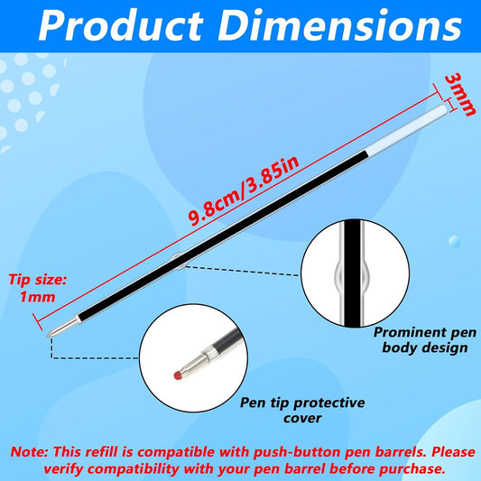30 Piece Ballpoint Refills 1 mm Medium Point Tip Retractable Ballpoint Pen Refills for Journal Writing Office and School Supplies for Click Pens