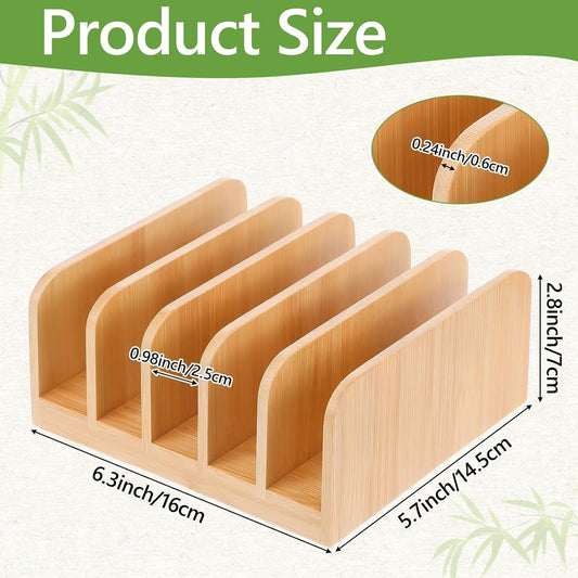 Kifmurase 2Pcs Desk Mail Organizer with Divider, Bamboo File Holders, Vertical Letter Sorter for Desktop, Countertop Paper Organizer, 5 Compartments Envelope Holders for Bill, Document, Notebook