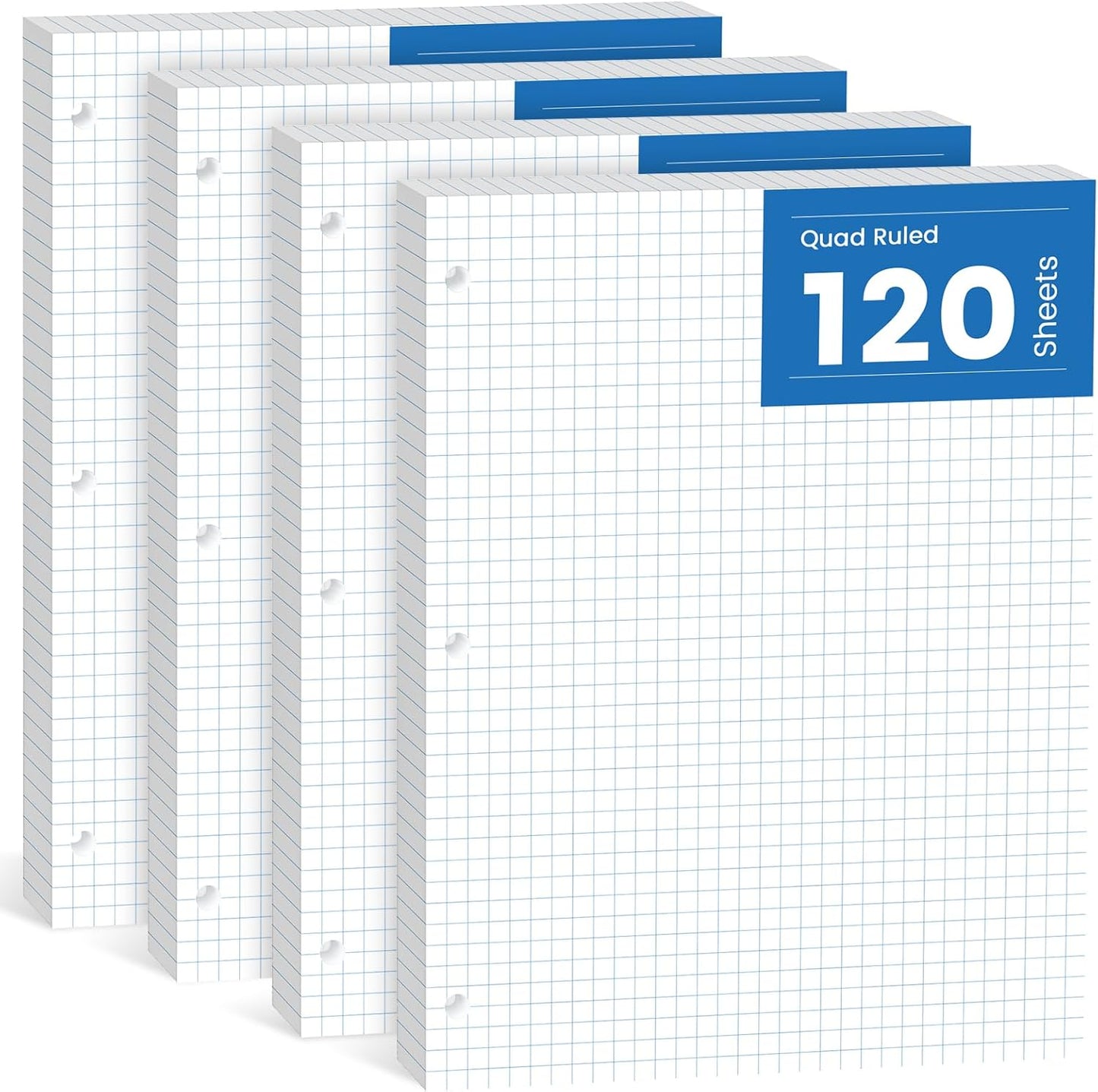 Loose Leaf Paper, 300 Sheets Filler Notebook Paper, 3-Hole Punched Binder Papers 8-1/2 x 11 In, Wide Ruled Lined Paper 8.5 x 11 for 3 Ring Binder, White, 3 Pack, 100 Sheets/Pad