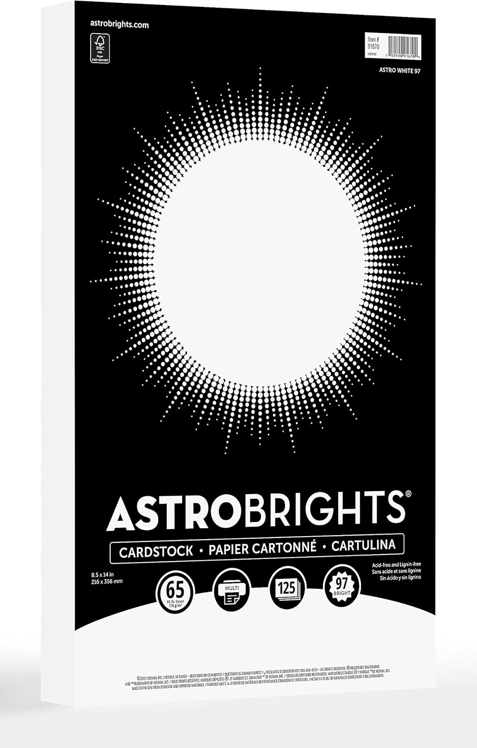 Astrobrights Cardstock Paper, 65 lbs, 8.5 x 14, Bright White 1-Pack