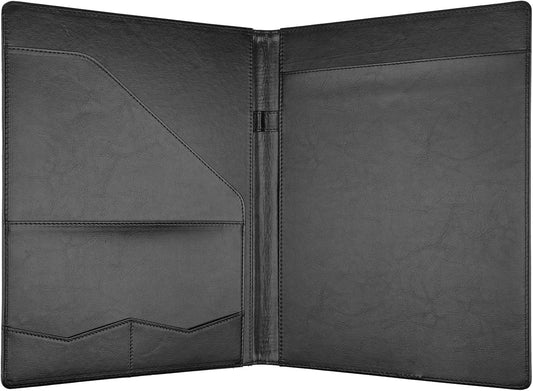 MOWPOG Professional Padfolio Portfolio Binder, Faux Leather Interview Resume Folder, Letter Size A4 Legal Writing Pad Holder, Document Organizer for Business School Office Conference (Black)