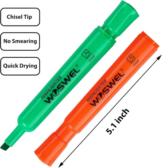 WOSWEL Highlighters Bulk, 72 Pack Tank Style Highlighters Assorted Fluorescent Colors Set, 6 Bright Colors Chisel Tip Highlighter Markers for Kid and Adult Coloring, Highlighting as School Supplies