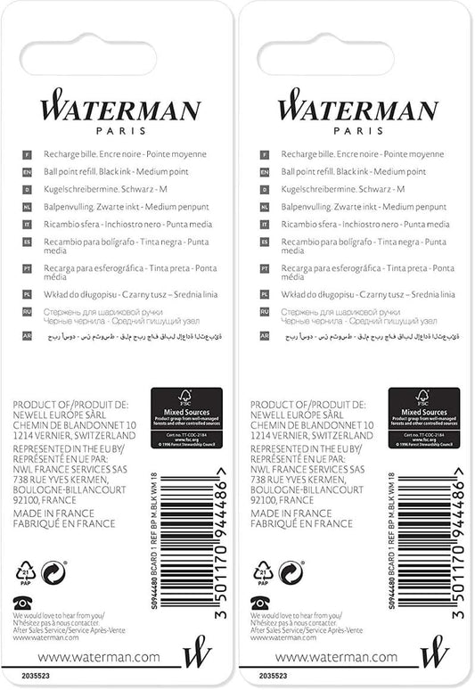 Waterman Black Medium Point Ballpoint Pen Refill (2 Pack)