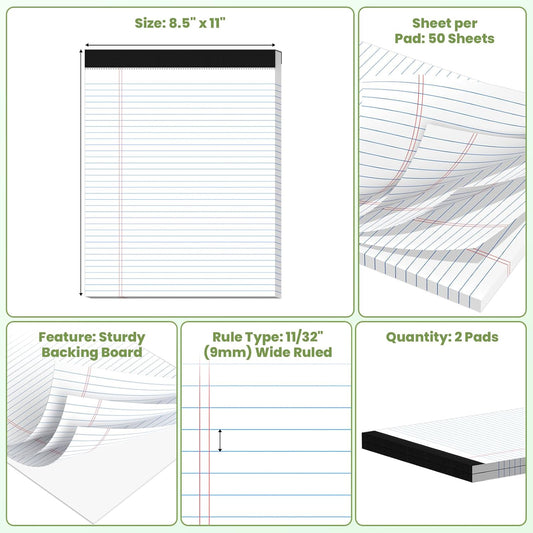 24 Pack Legal Pads 8.5" x 11", Wide Ruled Writing Notepads, 50 Sheets/Pad, Perforated Pages, 1200 Sheets Lined Paper for School Office Supplies