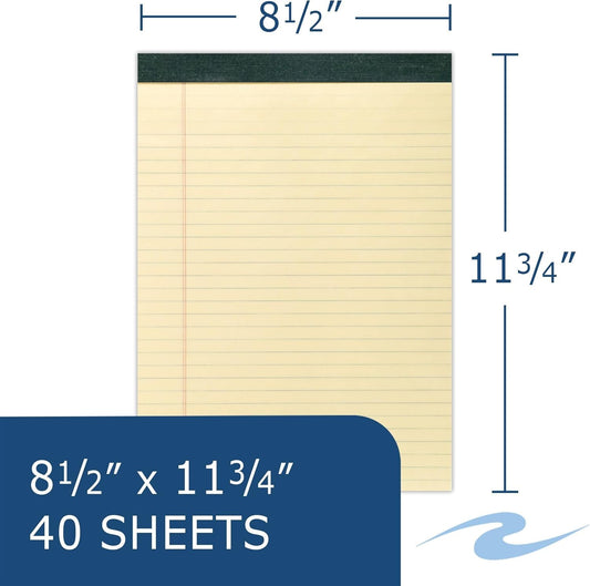 Roaring Spring Recycled Legal Pads, 12-Pack, 40 Sheets of 15lb Canary Paper, 8.5"x11.75", Legal Ruled, Perforated EZ Removal