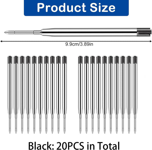20 Pack Ink Pen Refills for Parker, Ballpoint Pen Refills, 3.9" Medium 1.0 mm Tip, Smooth Quick-Drying Ink for Click Pens,20 Black Replacement Refills for Long-Lasting Writing
