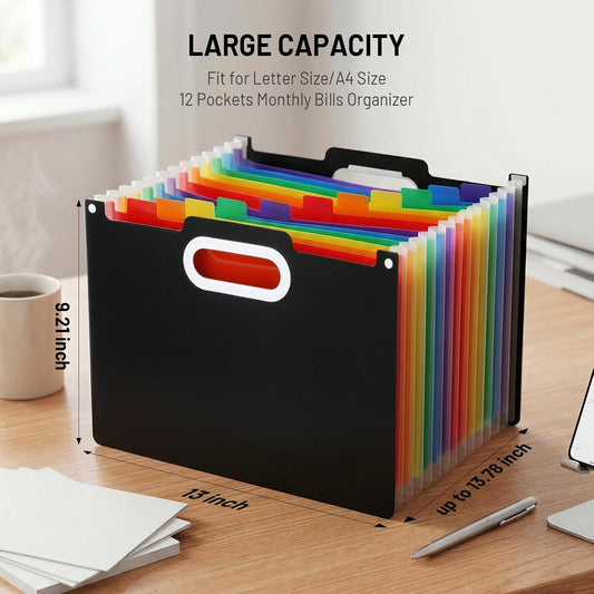Comix Expanding File Folder, 13 Pockets Accordion File Organizer, Letter/A4 Size Document Organizer for Home Office School, Pink