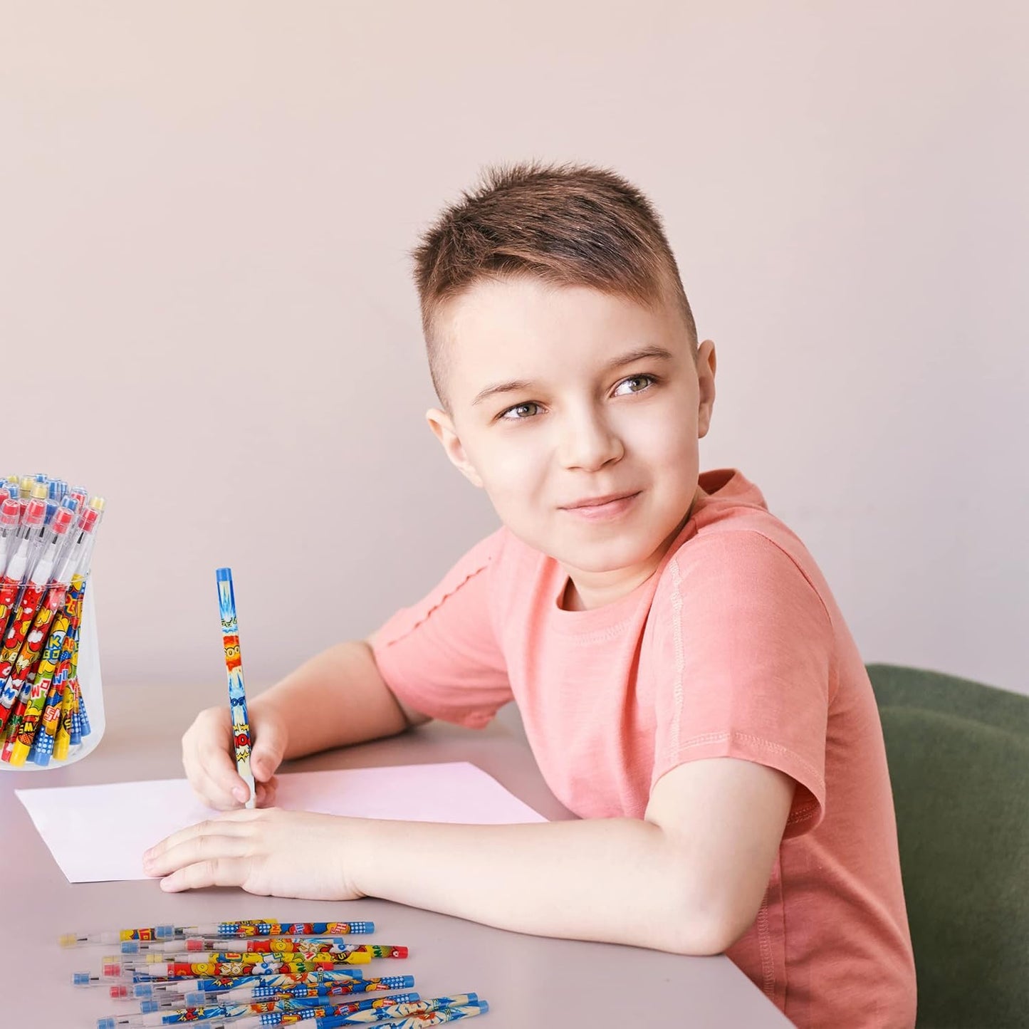 Kolewo4ever 48pcs HB Hero Pencils Kawaii Cute Multipoint Pencil Push Translucent Non Sharpening Stackable Pencils Pop Up Plastic Pencil for Classroom Rewards Carnival Prizes (Hero)