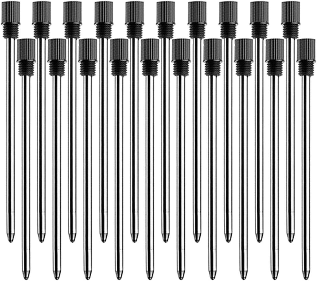 PASISIBICK 2.75'' Black Ink Crystal Pen Refills, Standard D1 Ballpoint Pen Refill (Remove Black Hat), Metal Refills(Pack of 20)