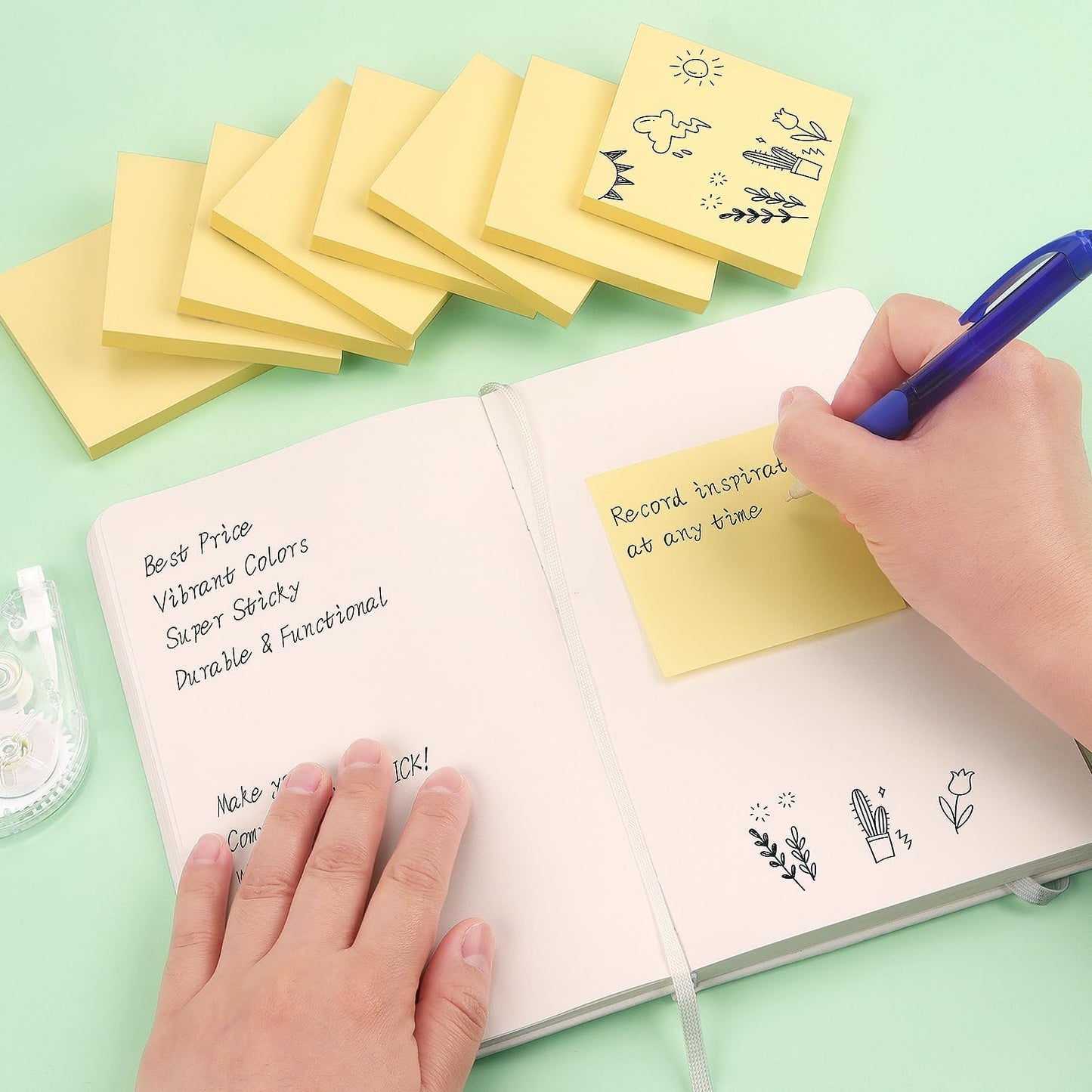 Sticky Notes 3x3 Self-Stick Notes Bright Colors Sticky Notes 8 Pads 80 Sheet/Pad (Blue)