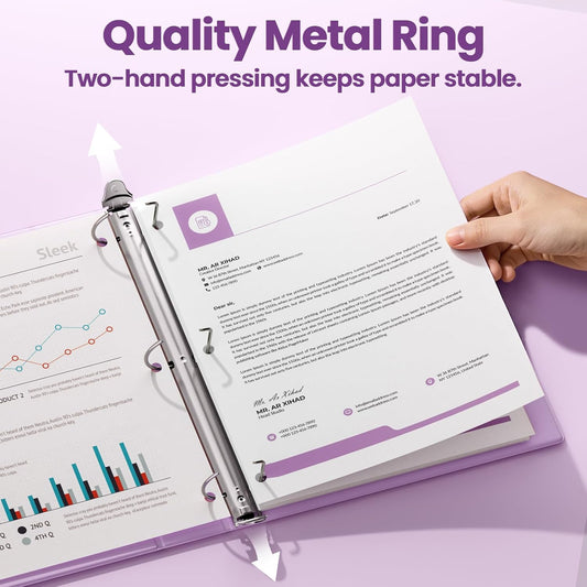 SUNEE 3 Ring Binder 2 Inch, Clear View Binder Three Ring PVC-Free (Fit 8.5x11 Inches) for School or Office Supplies, Light Purple, 1 Pack