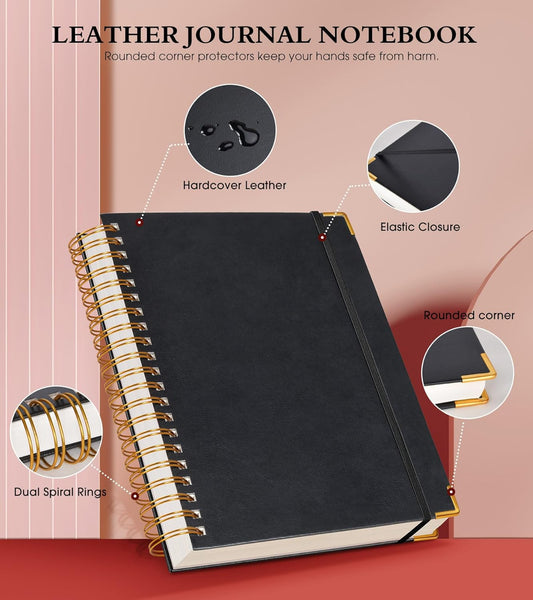 Spiral Notebook Journal 8.5” x 11”, 300 Pages Hardcover Leather Lined Journals for Women Men, A4 Large College Ruled Notebooks with 100 GSM Thick Paper, Spiral Journal for Writing Work School, Purple