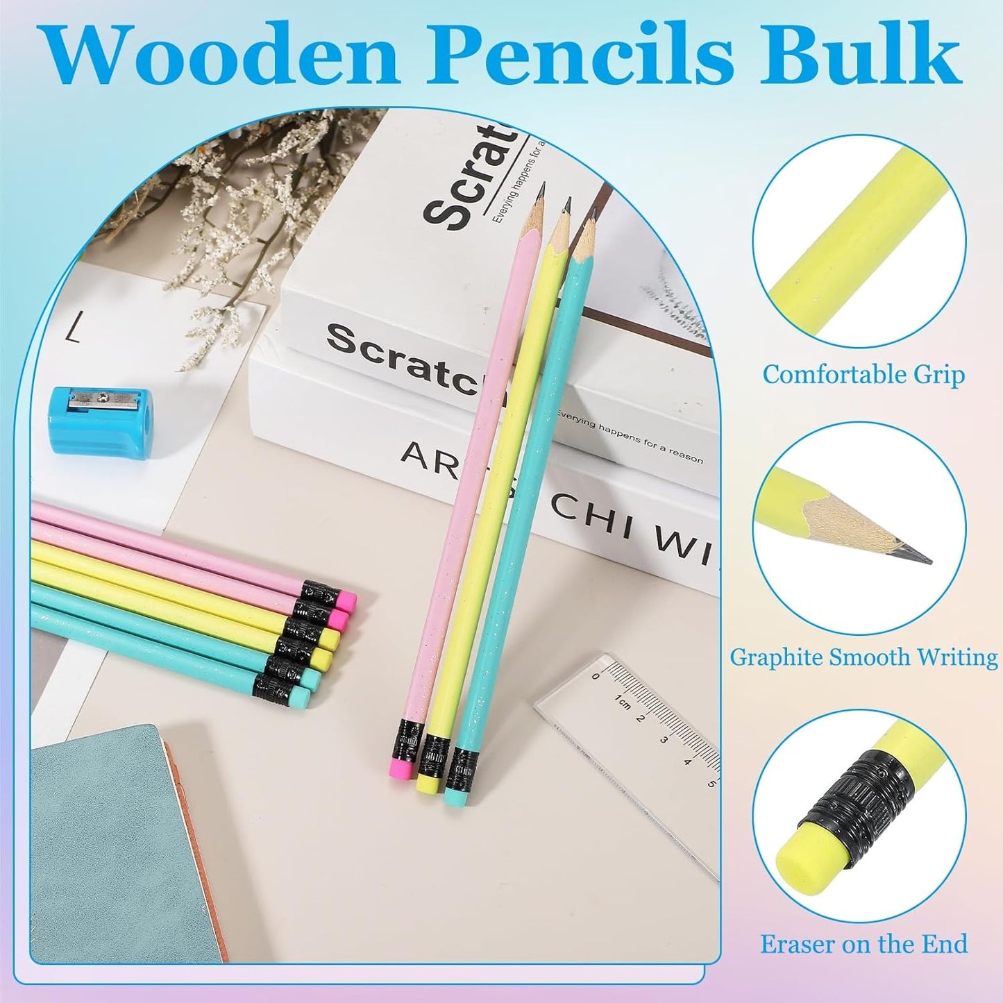PATIKIL Triangle Wooden Pencils Bulk, 12 Pack HB Graphite Pencils with Eraser for Office Supplies, Engineering Marking Writing Art Drawing Supplies, Purple-Pink